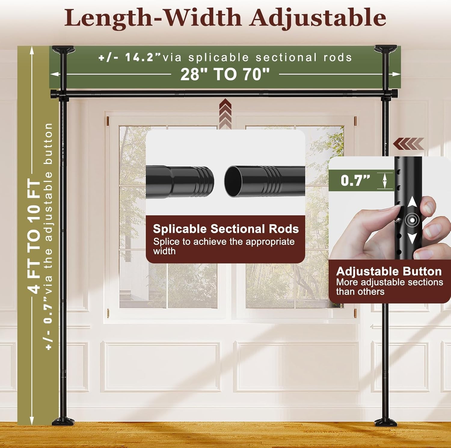 Room Divider for Room Separation Tension Curtain Rods No Drilling Adjustable