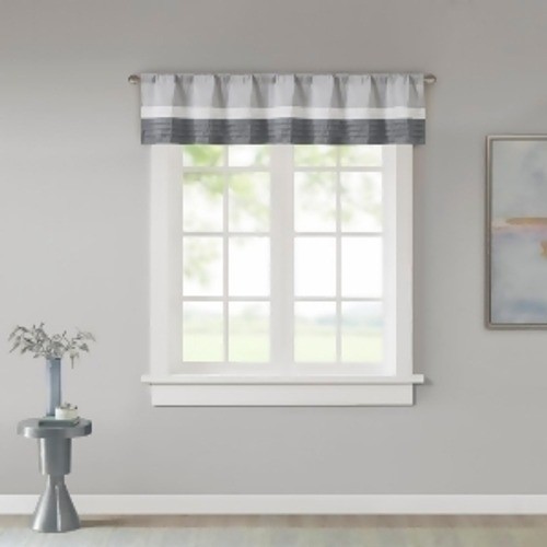 Madison Park Salem 18×50 Gray Polyoni Pintuck Stripe Window Valance Rod Pocket