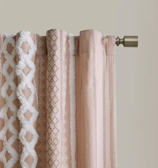 Ink + Ivy Imani Blush 50″ x 84″ Cotton Window Curtain Blush Pink Chenille Stripe