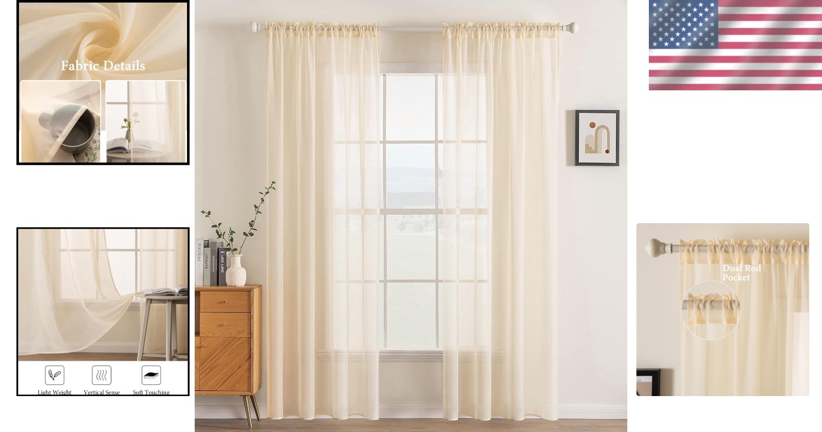Contemporary Solid Color Sheer Drapes – 2 Panels for Living Room 54″ x 84″