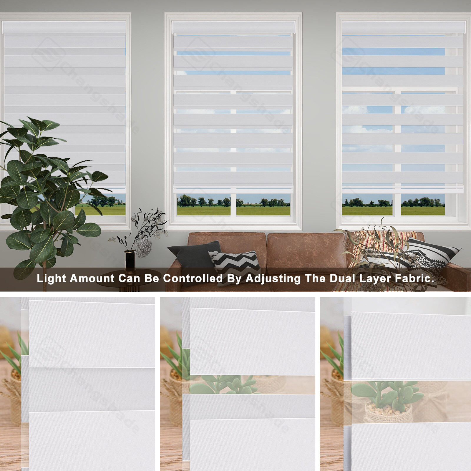 CUSTOM CUT Cordless 85% Blackout Zebra Shades Dual Roller Blinds Window Shades