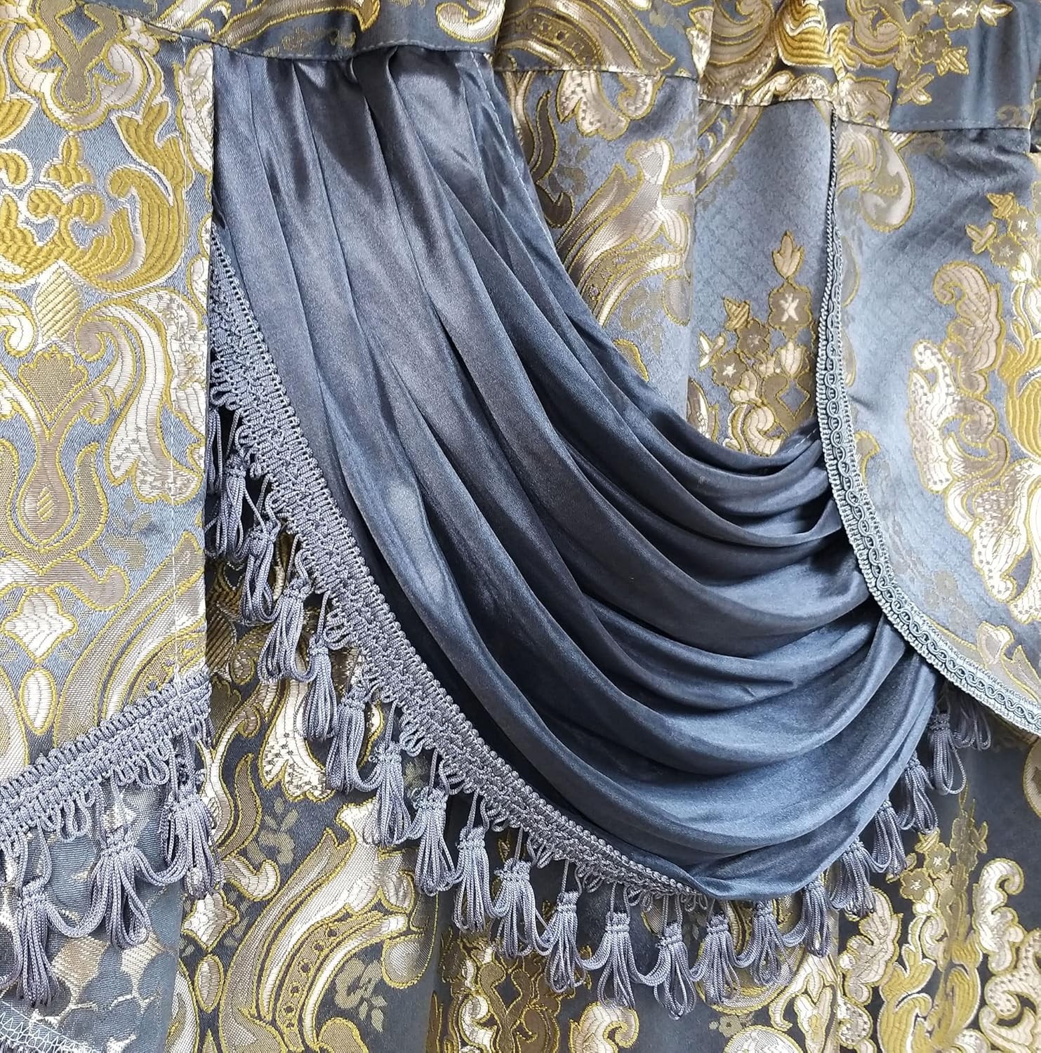 GOHD Luxe LoveJacquard Window Curtain Panel Drape with Attached Fancy Valance 2P