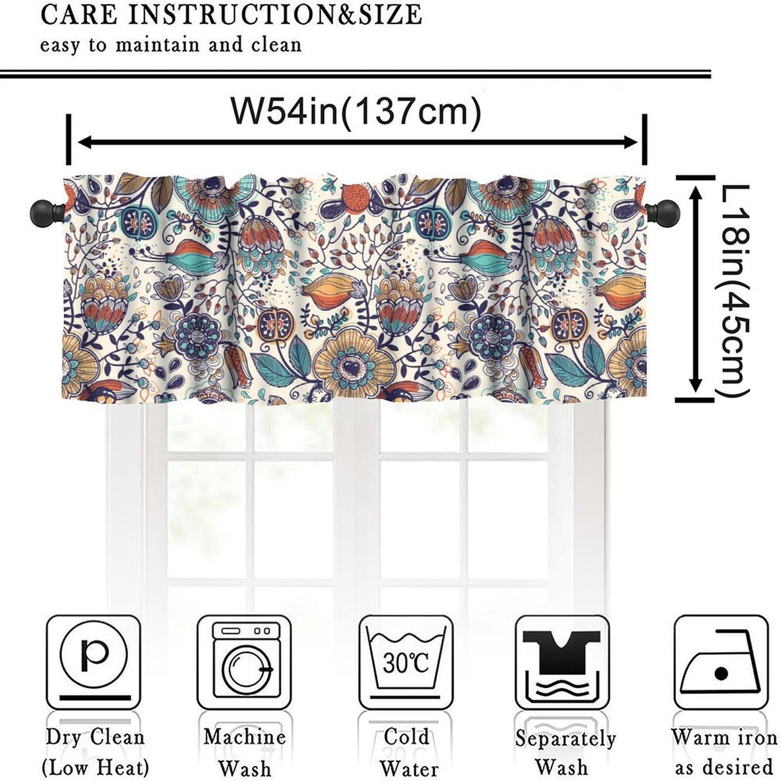 Abstract Floral Boho Valance Kitchen Curtain Minimalist Flowers Art Printed V…