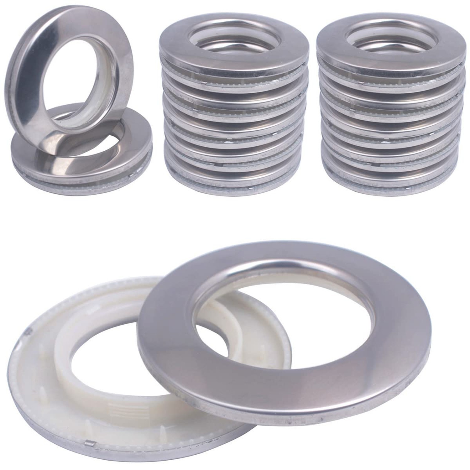 20 Pack Stainless Steel Curtain Grommets, 2 in 1 Metal Curtain Ring Eyelets M…
