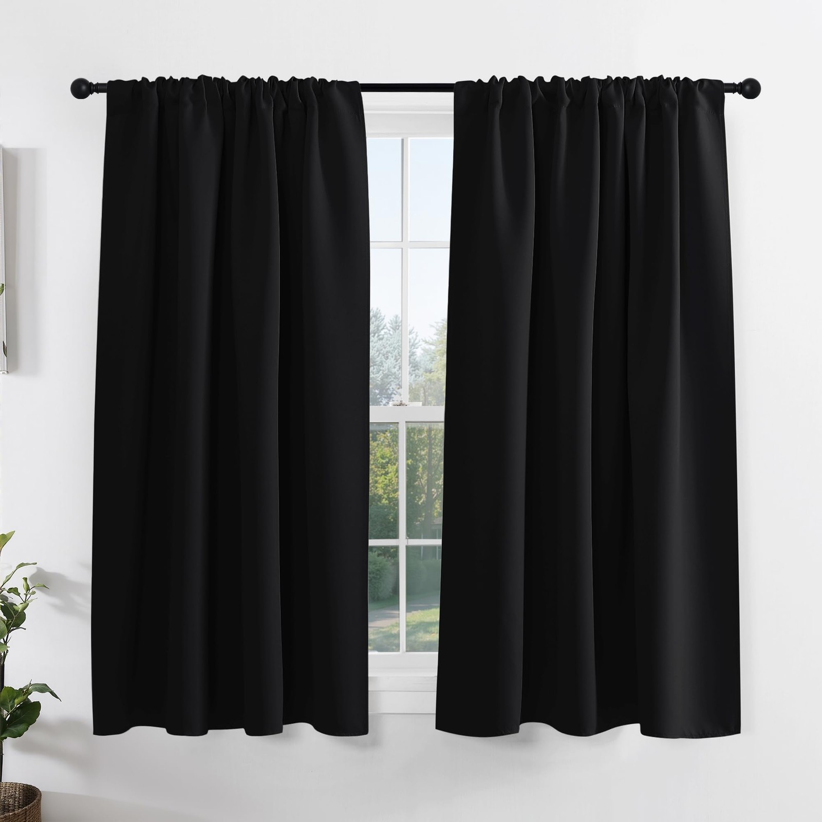Kitchen Over Sink Blackout Curtains 2 Panels 42×45 Thermal Rod Pocket Black Set*