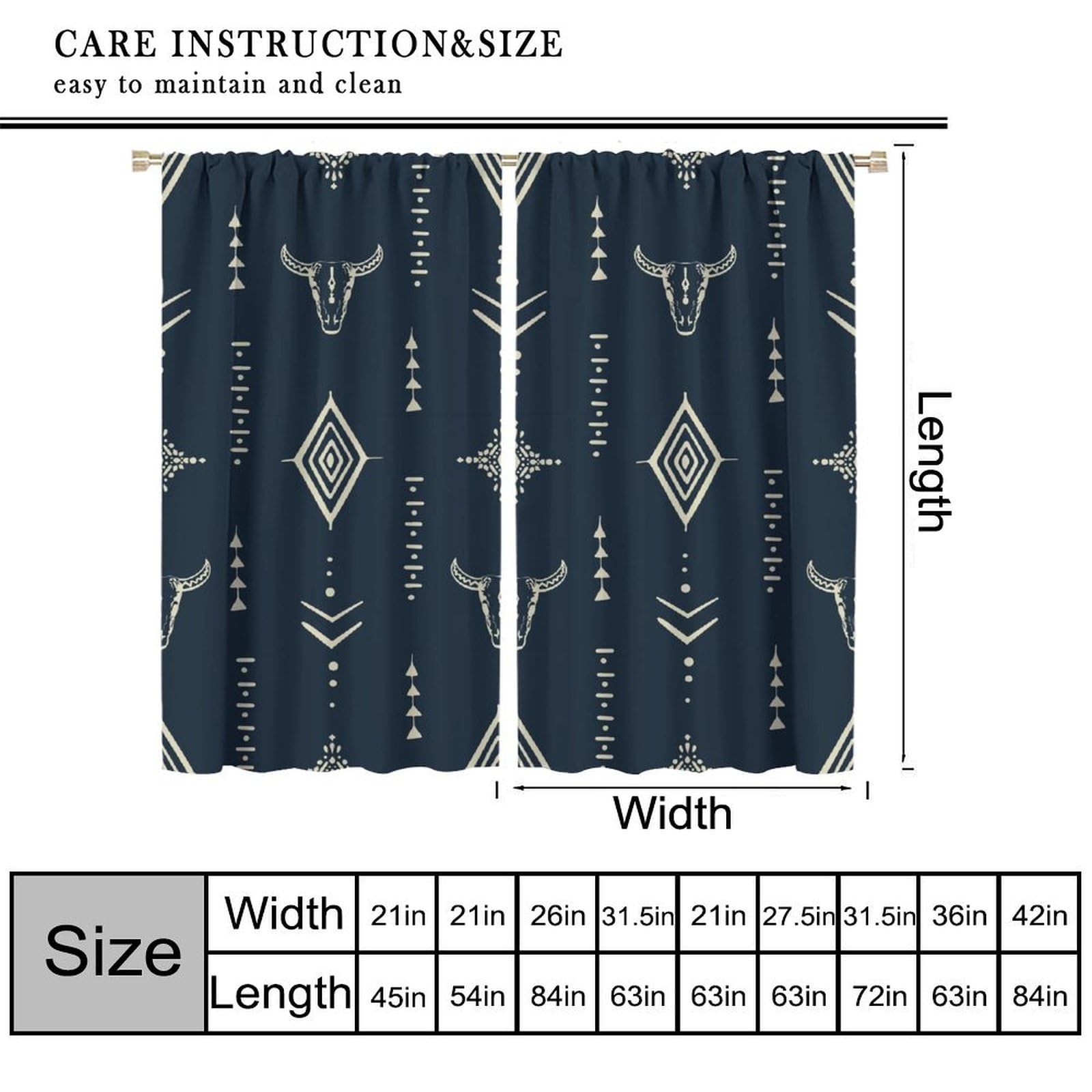 Rustic Farmhouse Aztec Tribal Decorative Curtains, Bohemian Bull Skull Vintag…