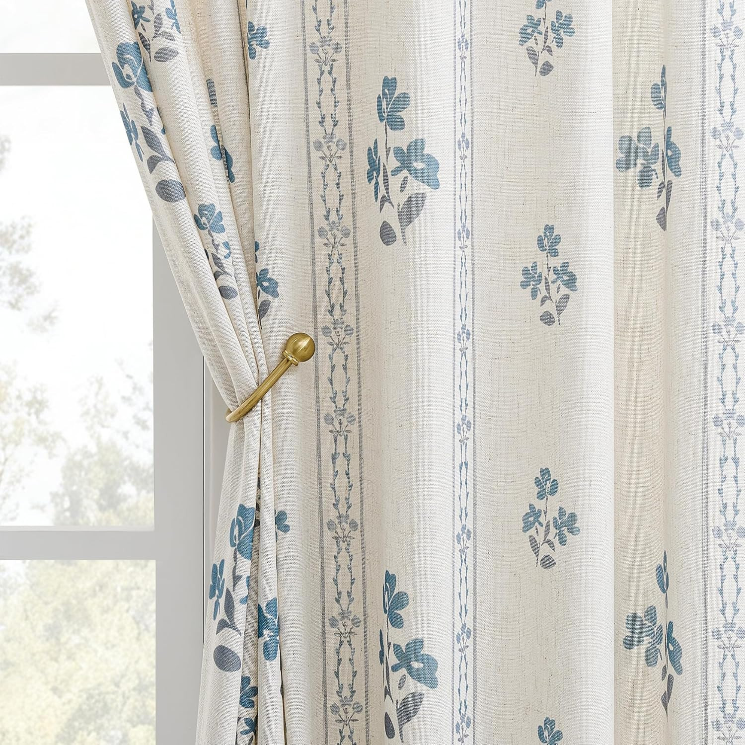 Blue Grey Pinch Pleated Floral Curtains 96 Inches Long for Living Dining Room Pi