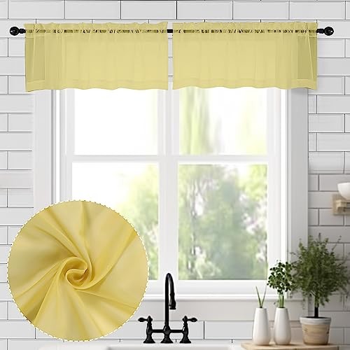 Sheer Valances for Windows 2 Pack, 42Wx14L 42″W x 14″L (Pack of 2) Yellow