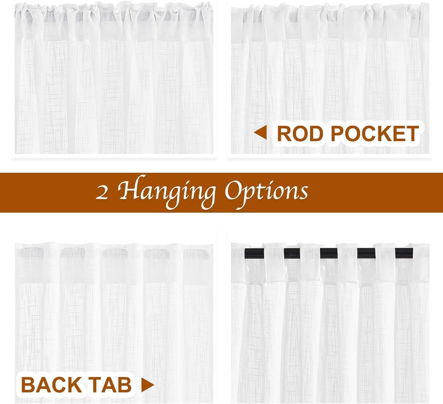 White Linen Sheer Curtains and Drapes 84 inches Long, Rod Pocket & Back Tab s…