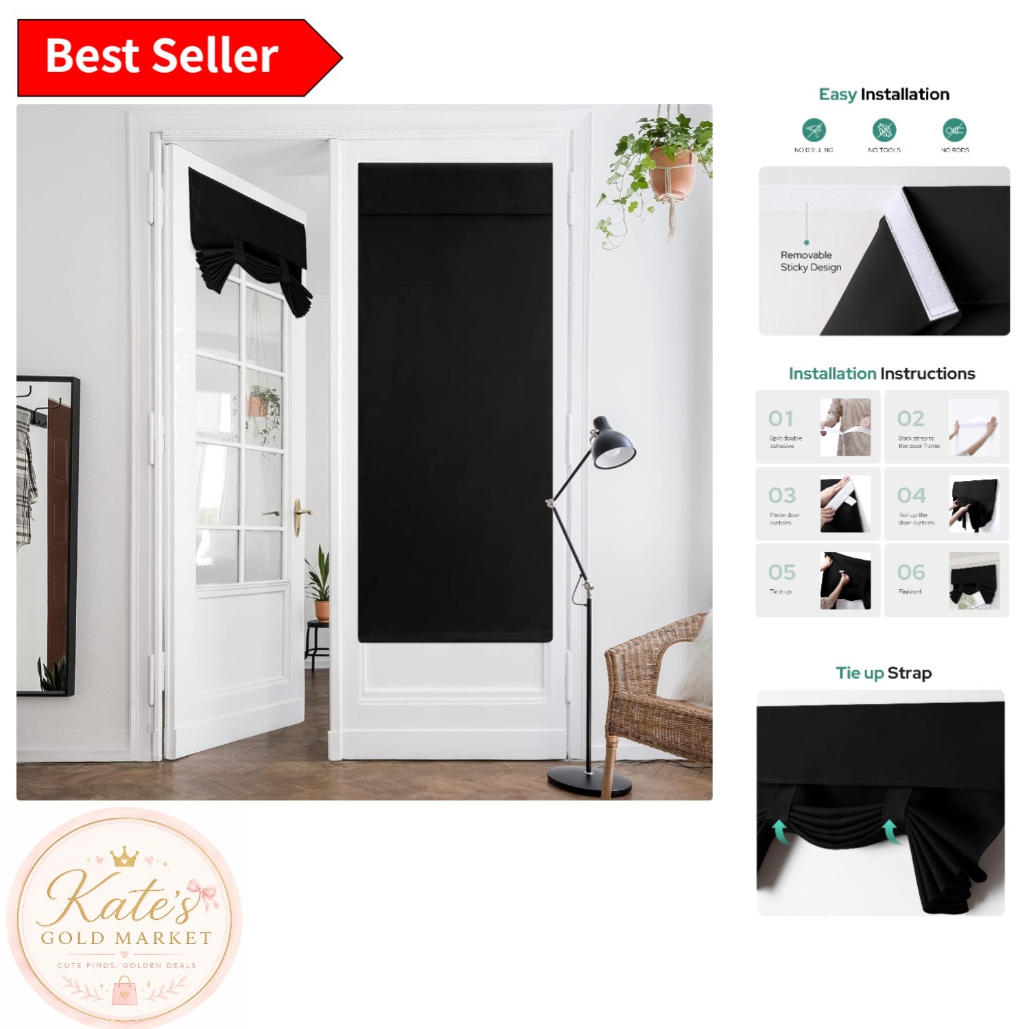 Elegant Blackout French Door Curtains, 26×68 Inch – Tie Top & Thermal Insulation