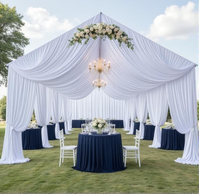 10x20ft Wrinkle Free White Ceiling Drapes Wedding Party 2 Panels Ceiling