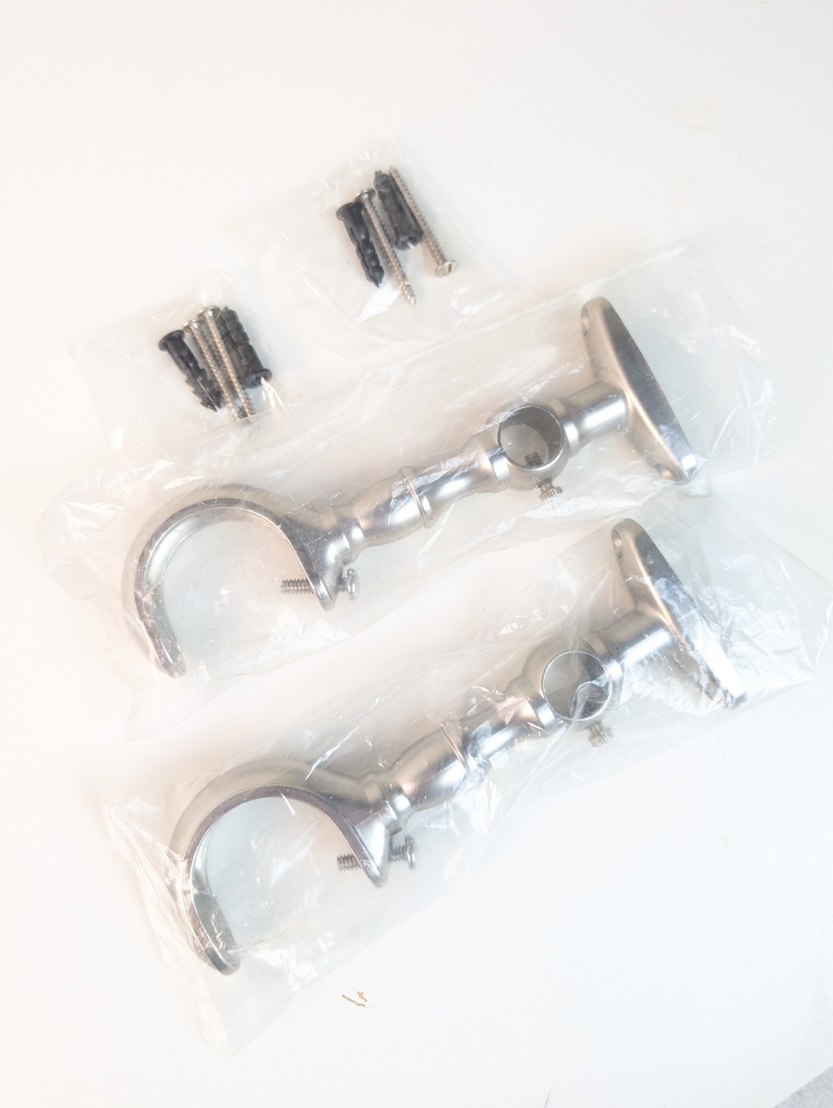 Set Of 2 Satin Chrome Curtain Pole Rod Double Brackets 5/8″ & 1 5/8″ Zink Alloy
