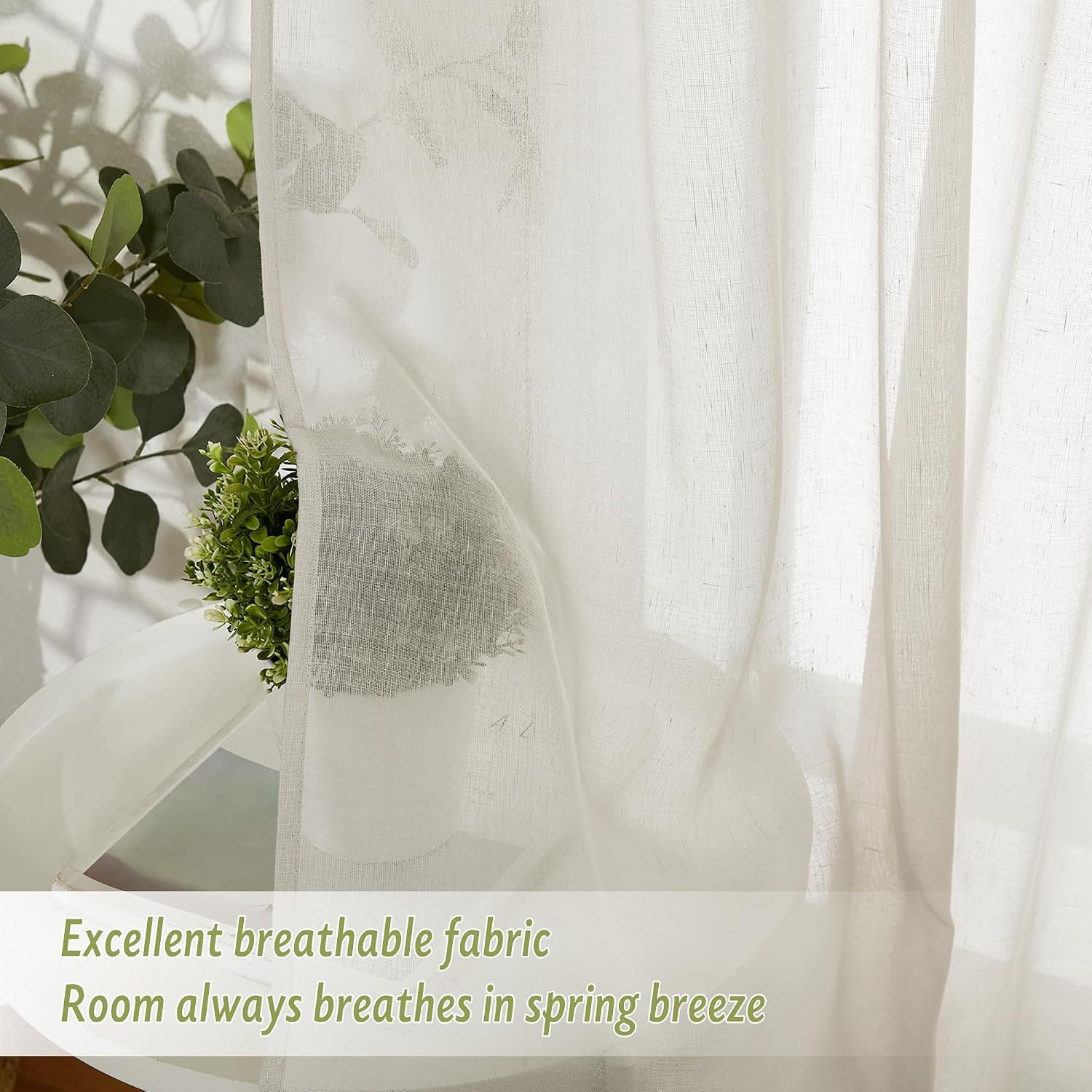 Natural Linen Back Tab Curtains 84 Inch Length for Living Room 2 Panel Pocket Dr
