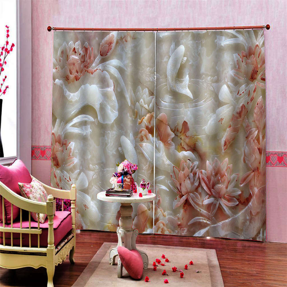 White Red Nice Jade Ruby Petals Printing 3D Blockout Curtains Fabric Window