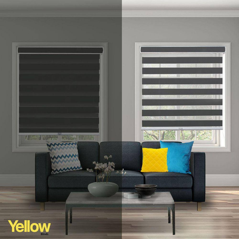 Gray Cordless Room Darkening Polyester Dual Layer Zebra Roller Shades-44 In. W X