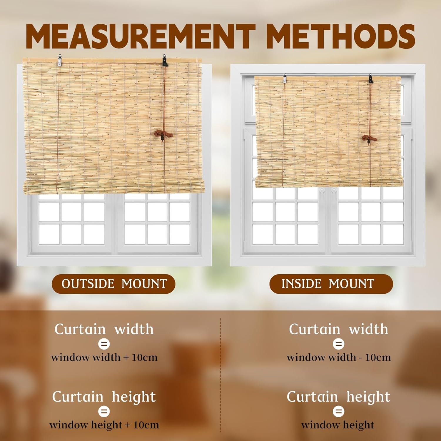 Reed Roller Blinds – Waterproof, Breathable, Easy Install, 72″x72″ Sun Shade