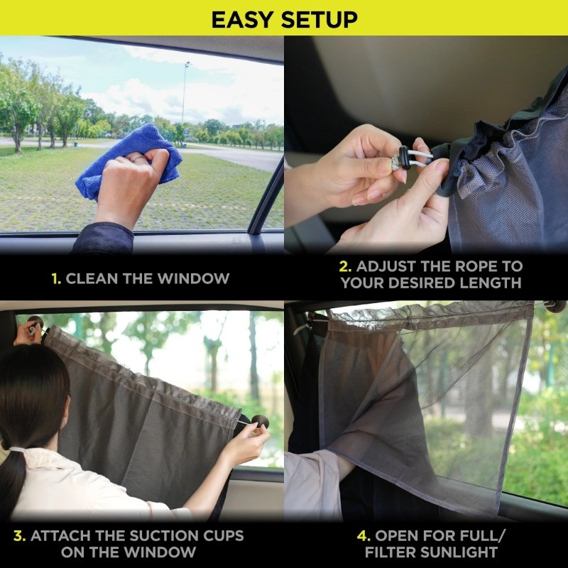 Auto Drive Universal Side Window Suction Cups Grey Curtain Sun Shade 2 Counts
