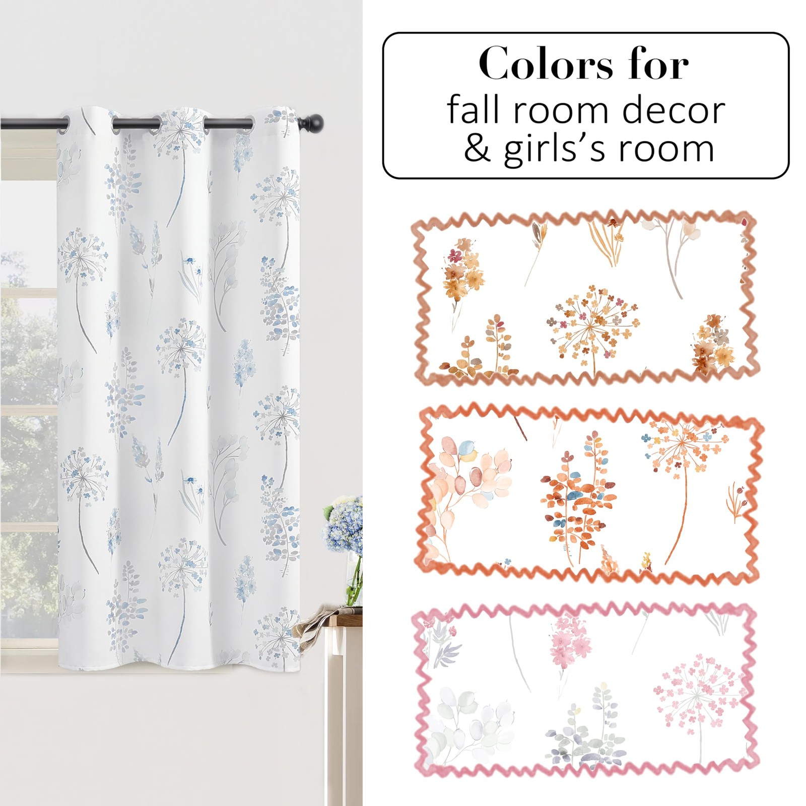 Light Blue Curtains 45 Inch Length for Bathroom Small Window,Print Watercolor…