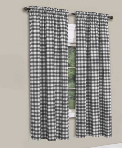 Sweet Home Collection Buffalo Check Gingham Plaid Navy Window Panels Pr. 42 X 63