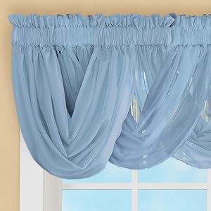 Scoop Two-Piece Rod Pocket Solid-Colored Sheer Valances for Windows, Decorative