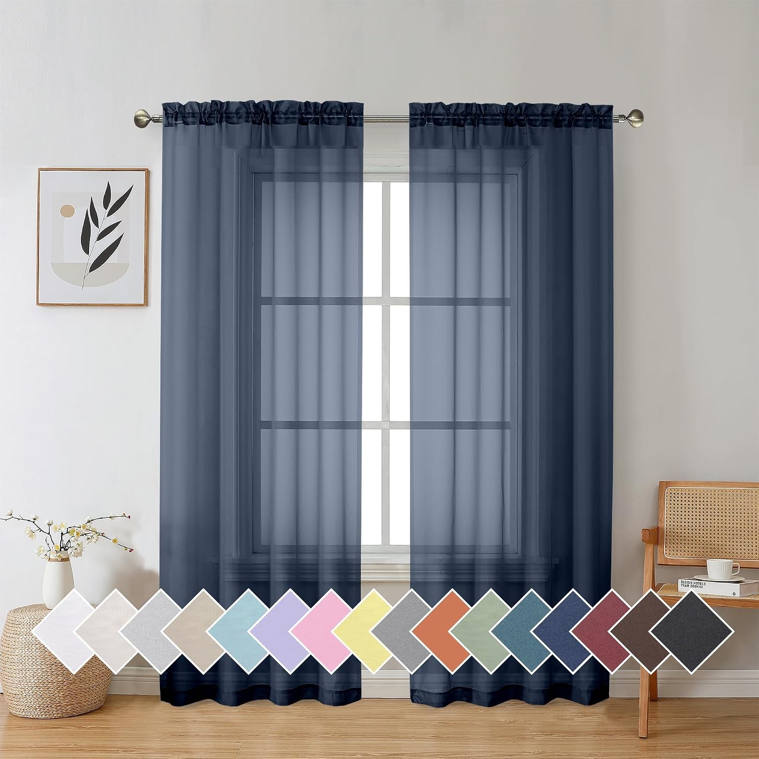 Pure Sheer Window Curtains 72 Inch White Voile Rod Pocket 2 Piece Curtain Set