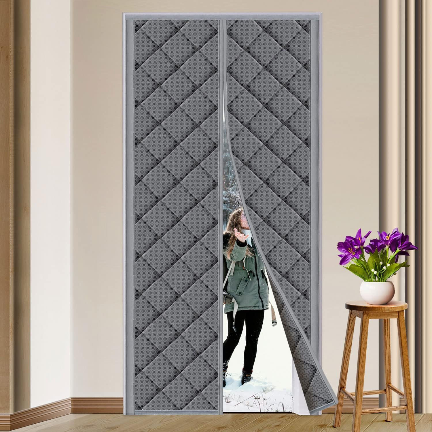 Magnetic Thermal Insulated Door Curtain, Fits Door Size 38″ x 82″, Thicken Nylon