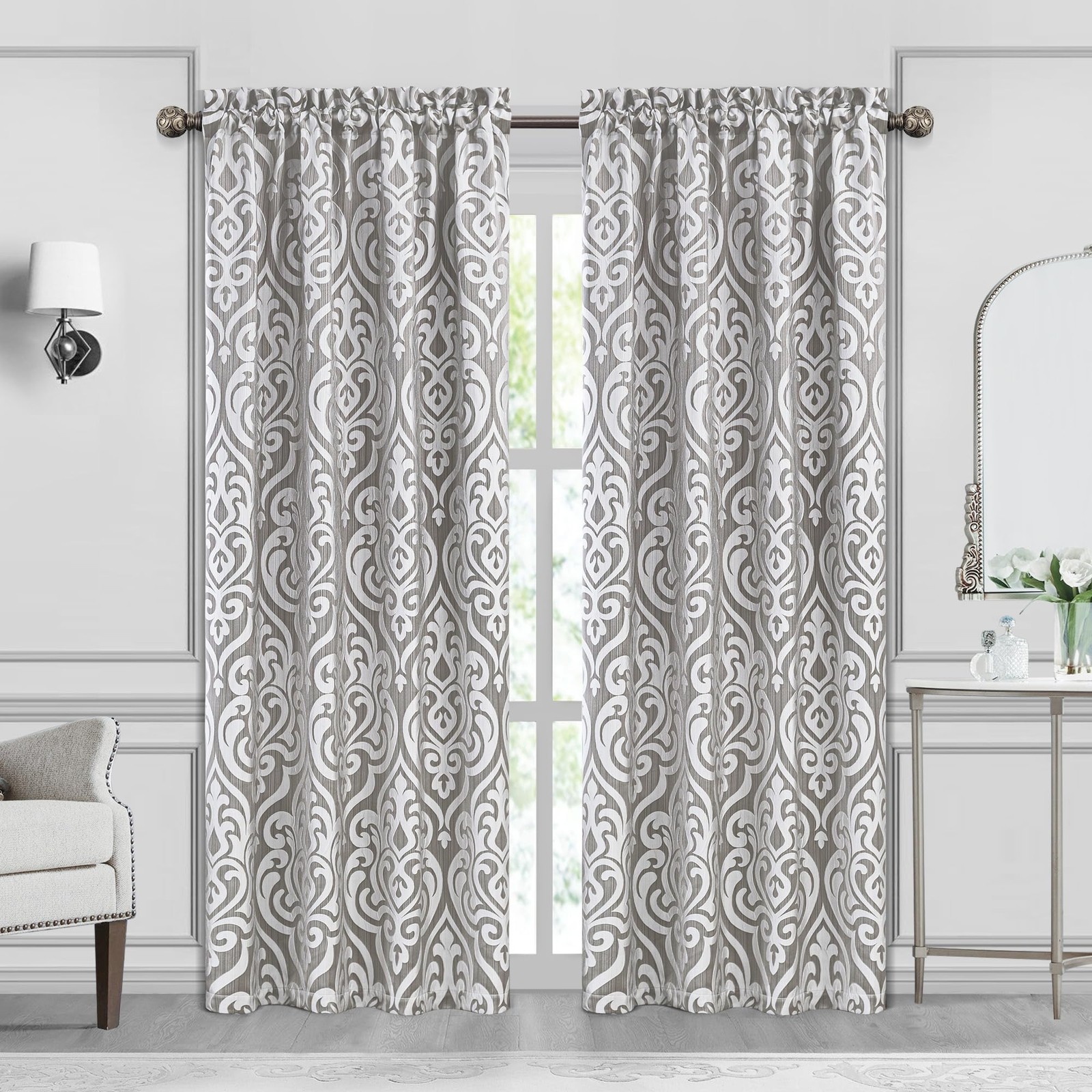Loom And Mill Contemporary Damask Curtains Bedroom Luxury Lined Darkening