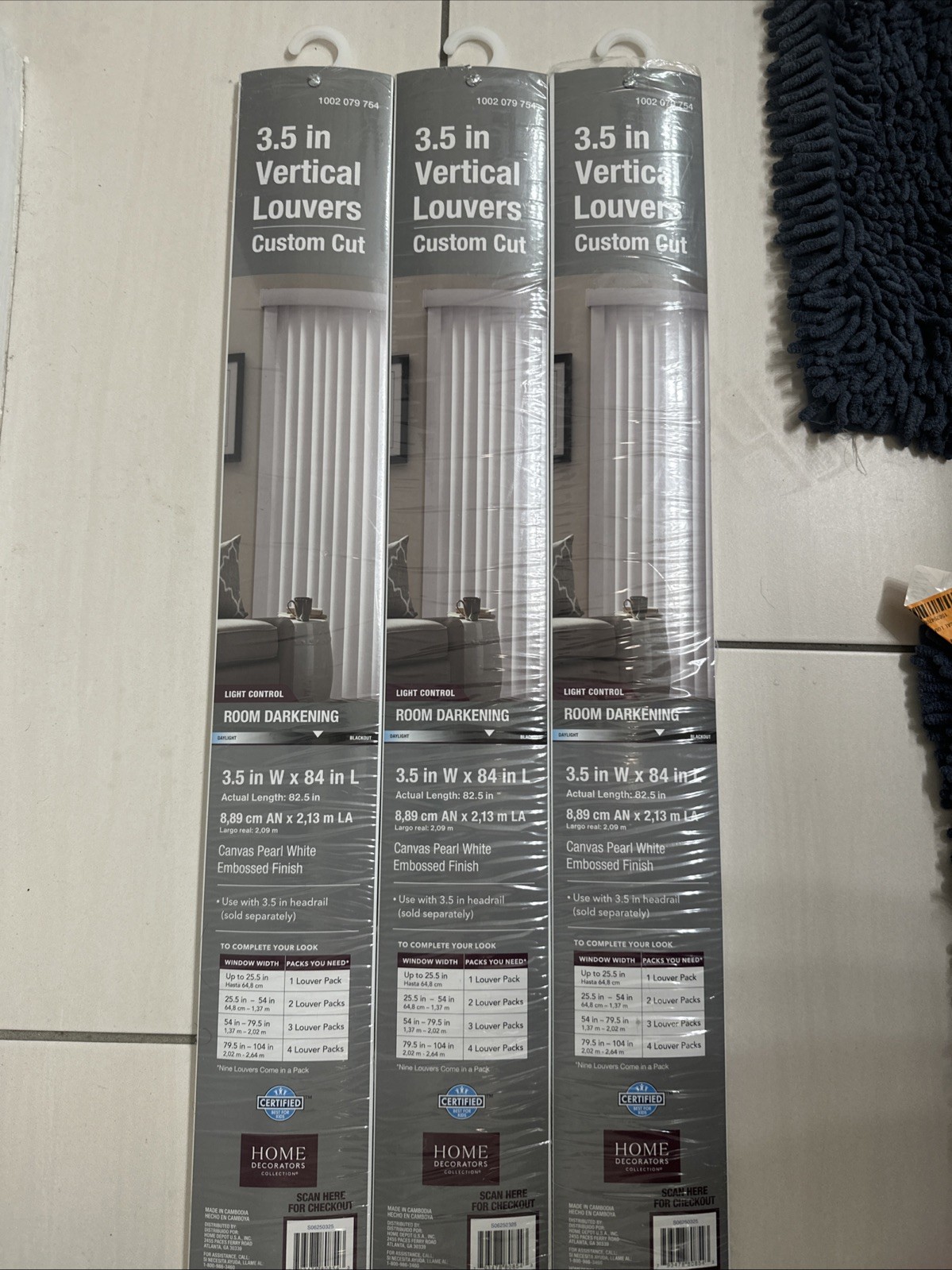 3- 9 Pack Room Darkening Vertical Louvers 3.5″W x 44.5”L Canvas Pearl White