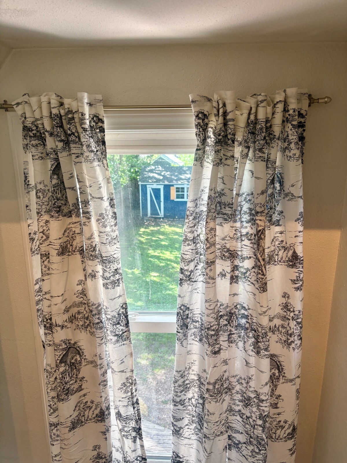 Chic French Toile de Jouy Black Curtains – 95” Light Filtering Curtains PAIR