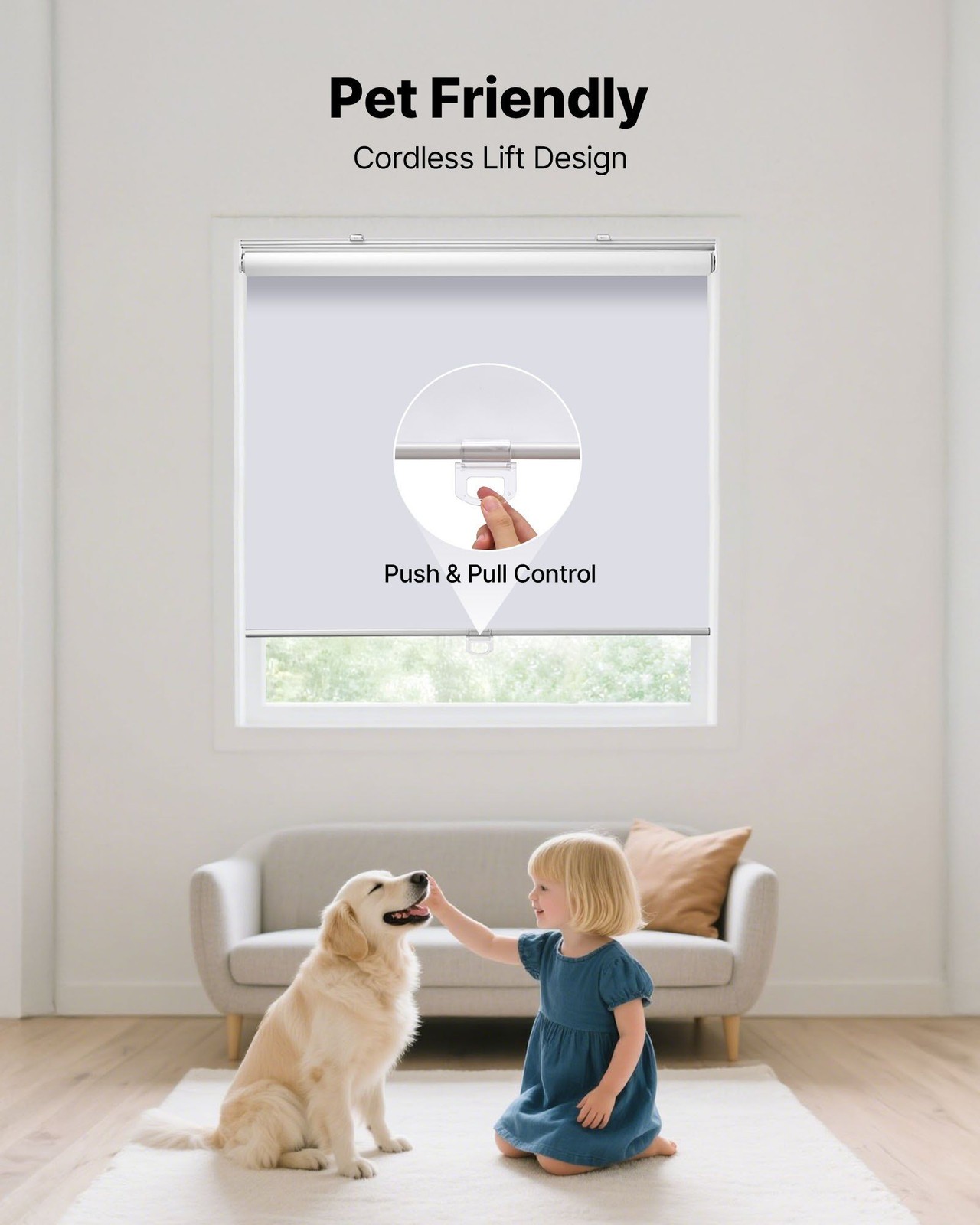 34x72in Cordless Roller Shade Blackout Thermal Insulated Easy Install White