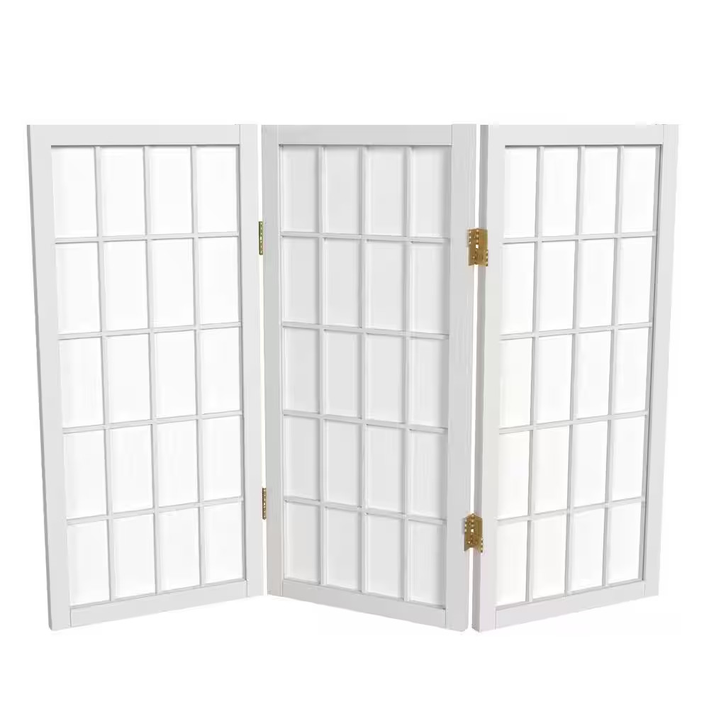 2 Ft. Short Desktop Window Pane Shoji Screen – White – 3 Panels