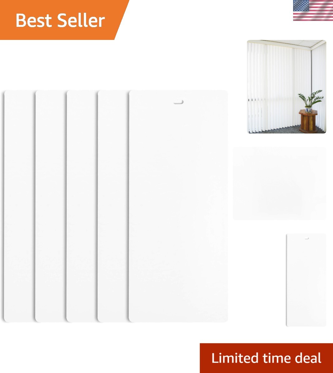Customizable 82.5″ White PVC Vertical Blinds – Smooth Curved Replacement Slats