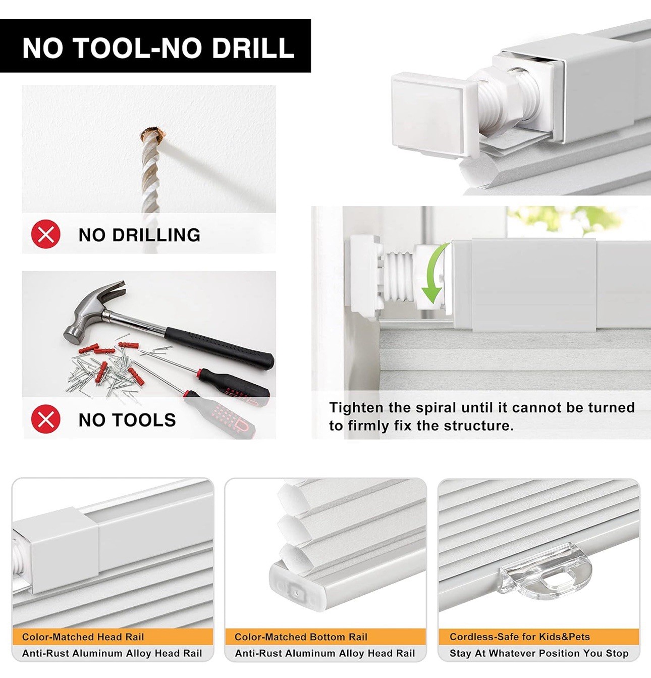LazBlinds Cordless Cellular Shades 20.5×48 Light Grey No Drill Blinds