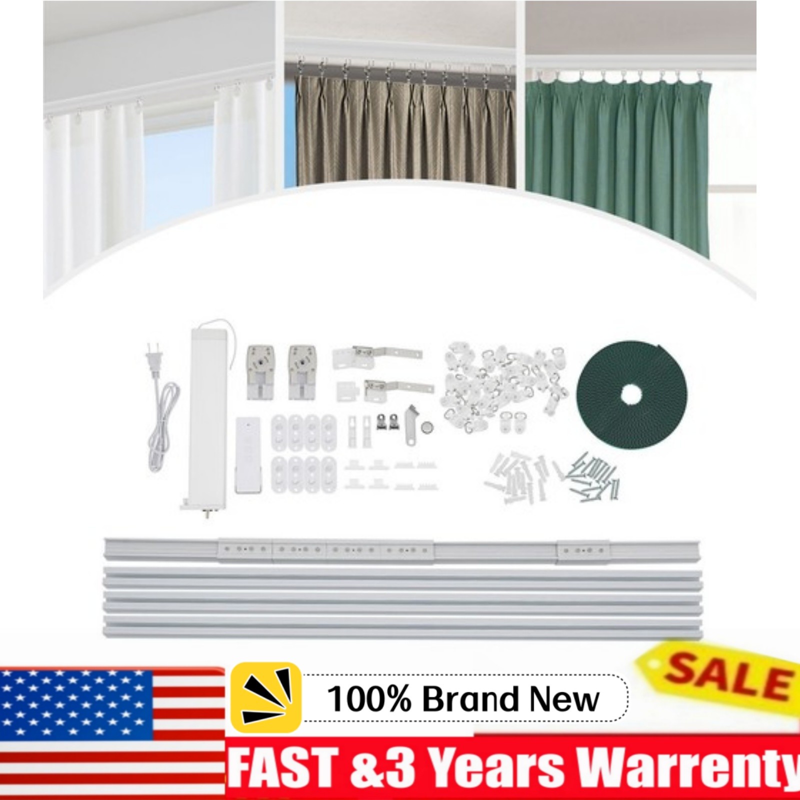 Electric Curtain Track White Smart Motorized Curtain Track W/ Remote Control USA