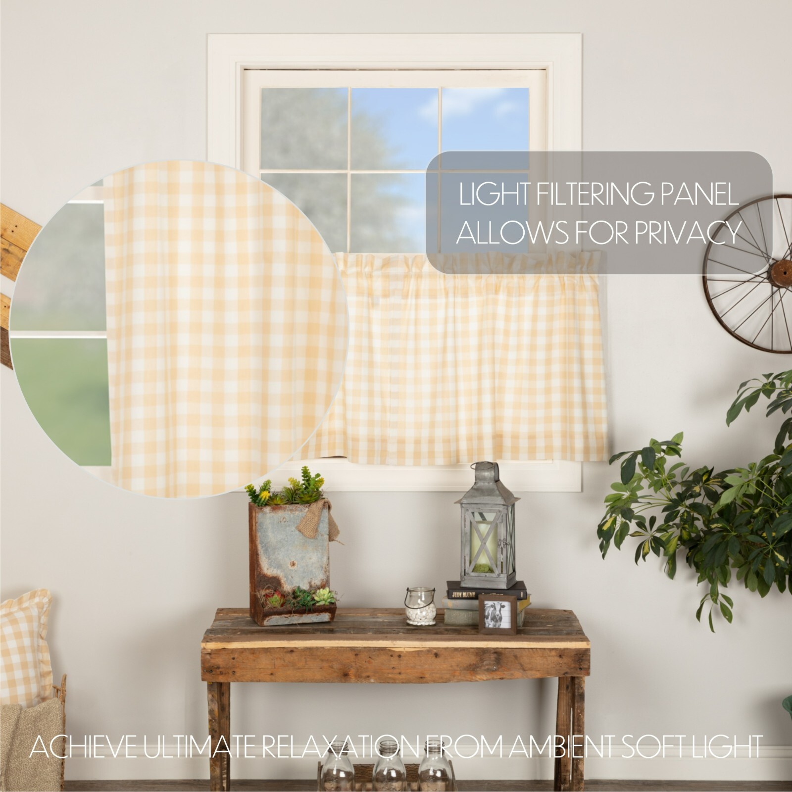 Annie Buffalo Tan Check TIER SET 24″ Cafe’ 100% Cotton Lined