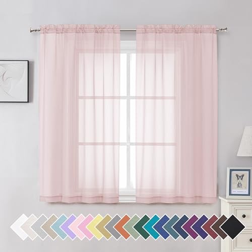 Sheer Curtains 54 Inch Length 2 Panels Set, 42″W x 54″L (Pack of 2) Blush Pink