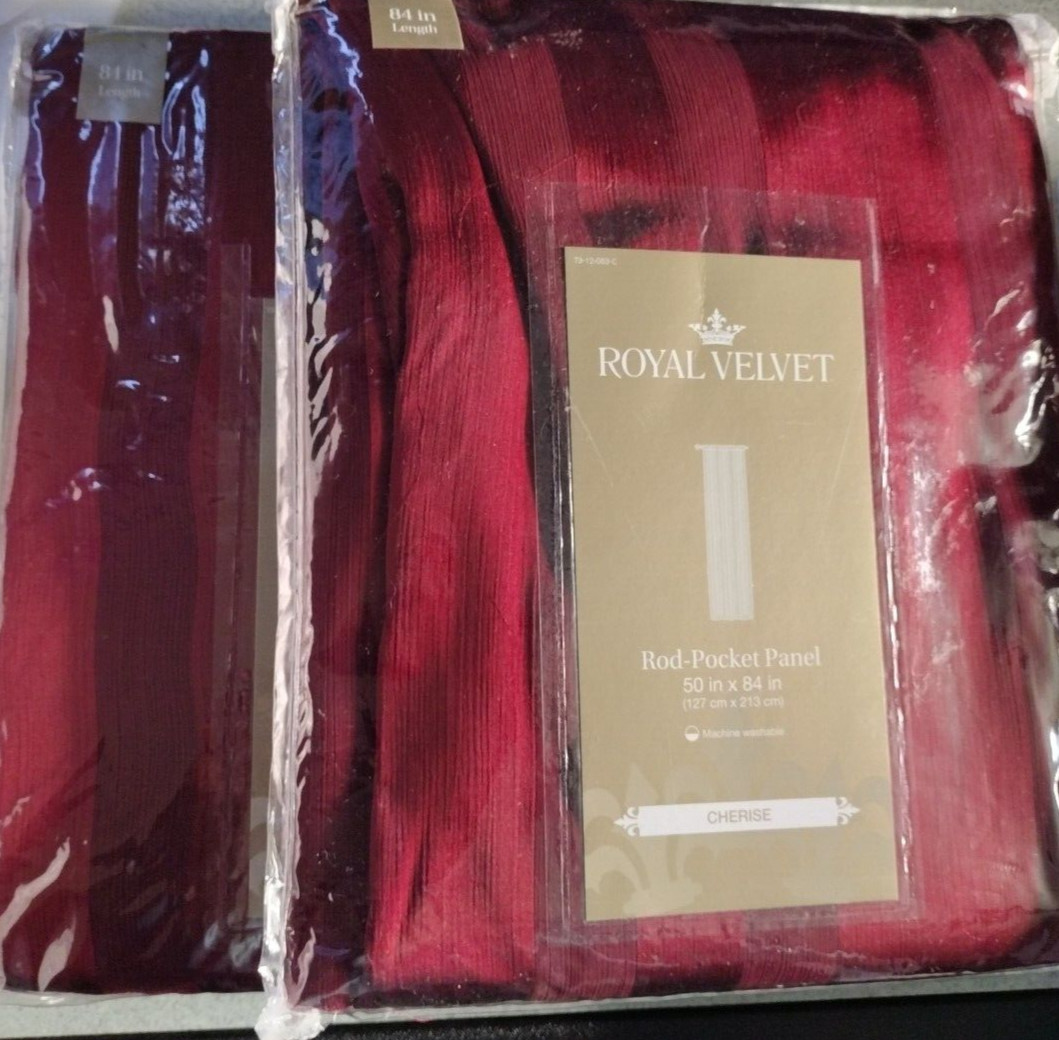 JCP Royal Velvet Palmetto Red, 1 Pair CHERISE Rod Pocket Panels 50″ x 84″ ea NEW