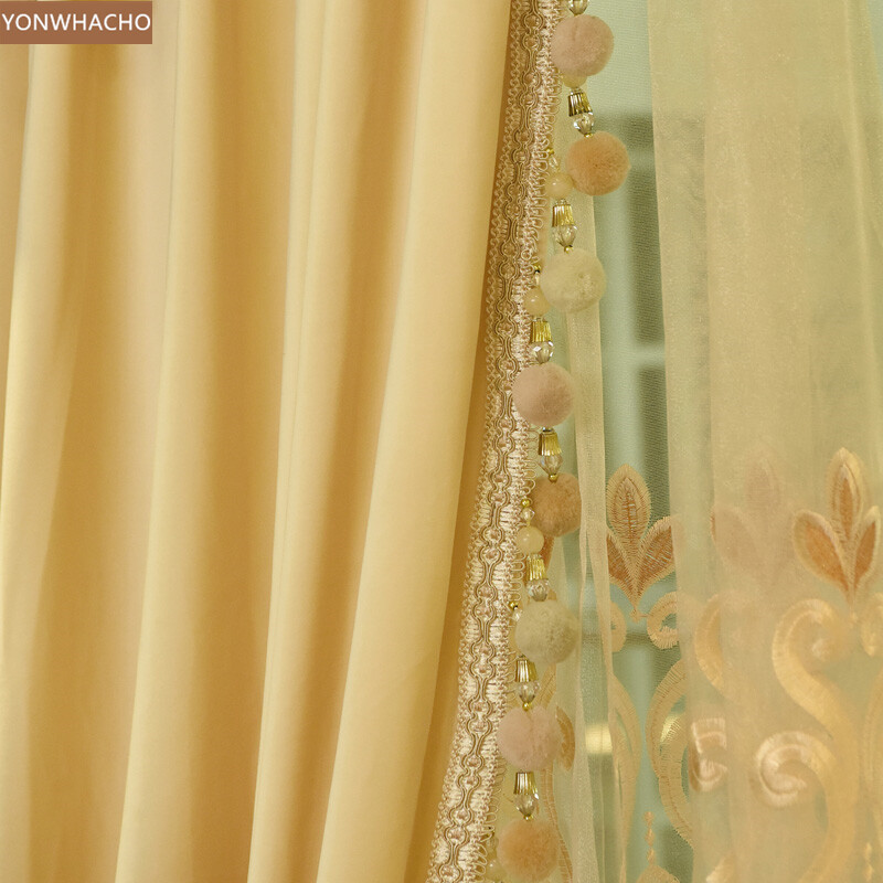 luxury high-class modern velvet beige cloth blackout curtain valance panel C063
