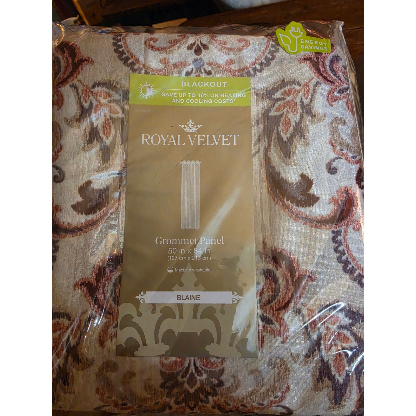 Royal Velvet Blaine Blackout Grommet Curtain Panel 50×84 Paisley Tan Brown Rust