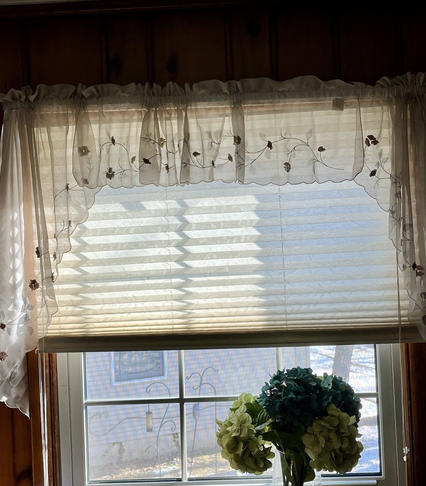 Sheer Valances Embroidered & Hand Sewn with 3D Rosebuds 2 Sets