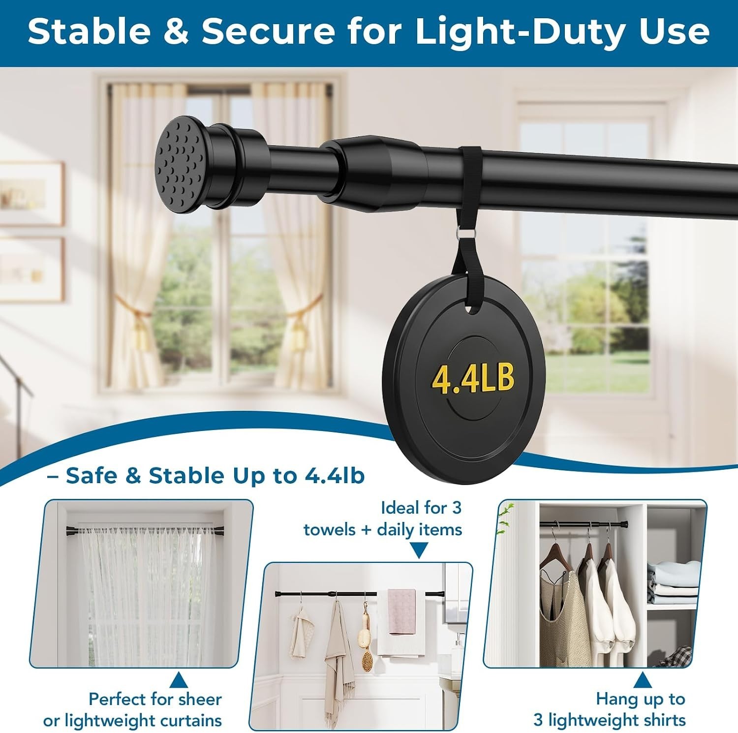 Adjustable Black Spring Tension Curtain Rods 28″-38″ – 2 Pack for Stylish Homes