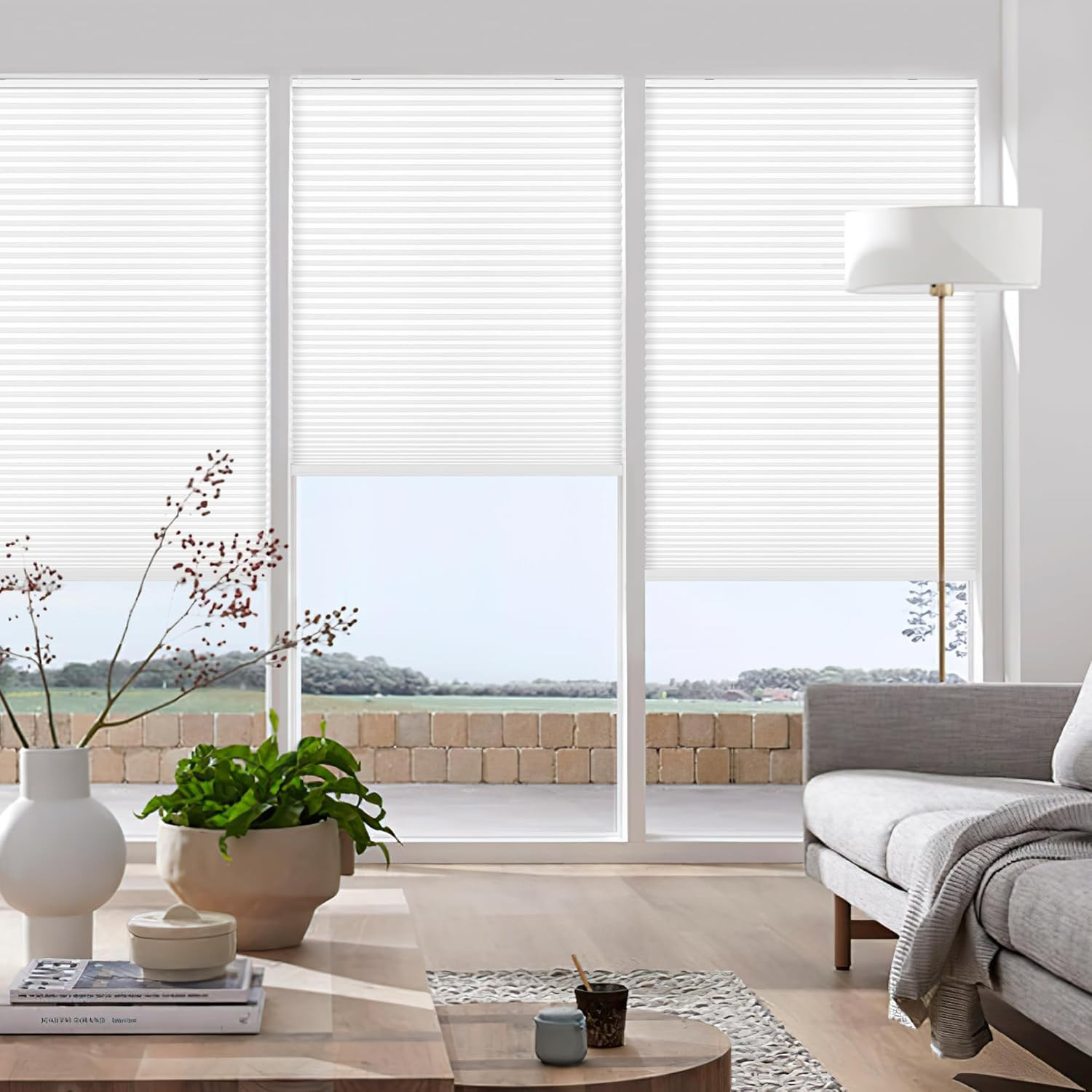 Cordless Honeycomb Blinds, UV Protection, Easy Mount, 38″ W x 72″ H, White