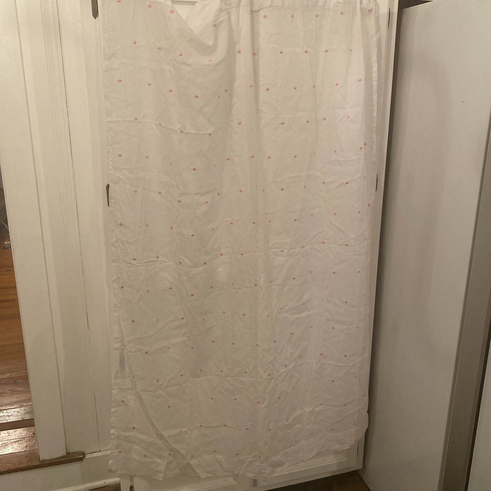 Pottery Barn Kids Sheer Embroidered Pink Dots Drapery Panel 44″ X 61” VGUC