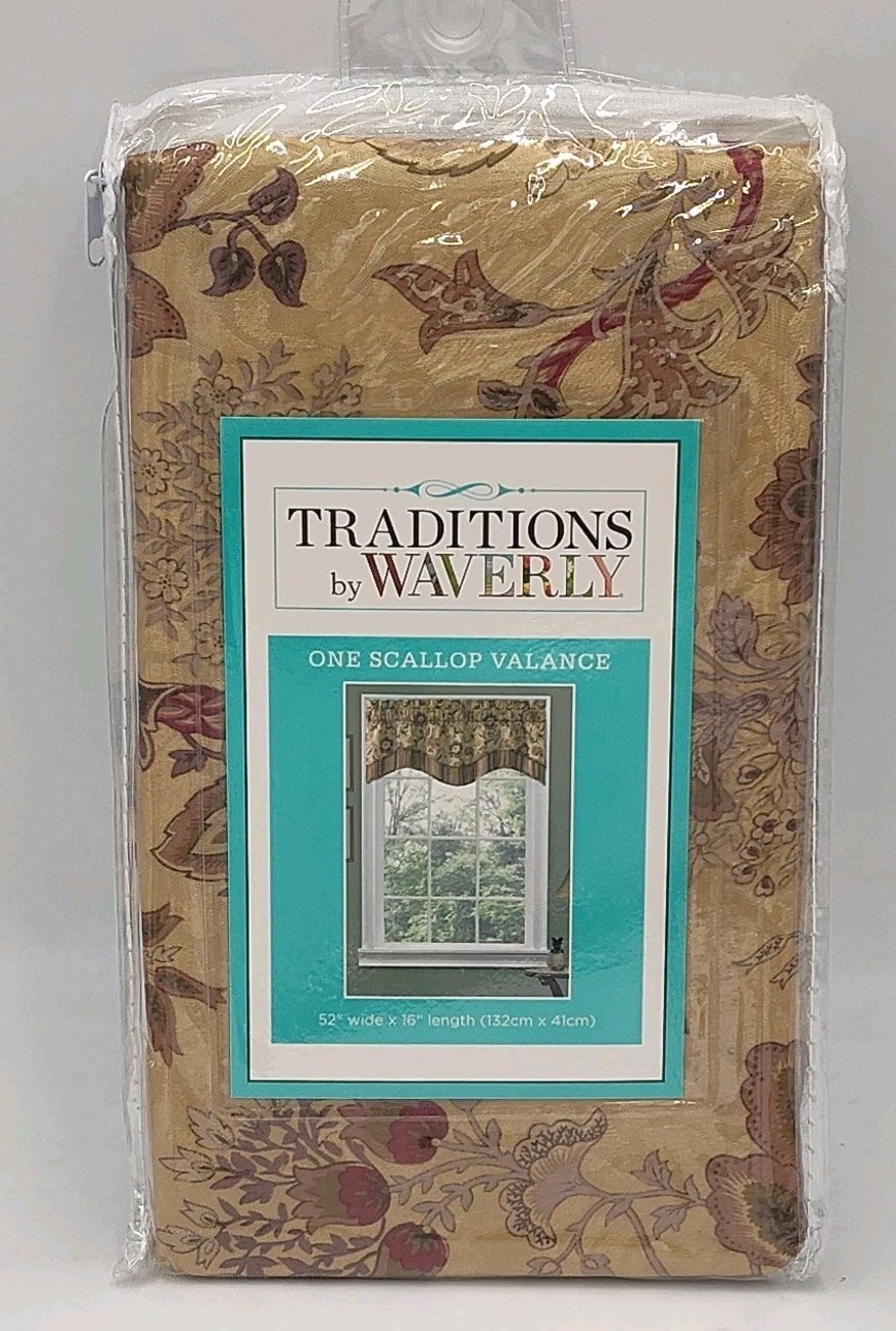 Traditions by Waverly Window Valance One Scallop Navarra Antique 52″x16″ NIP New