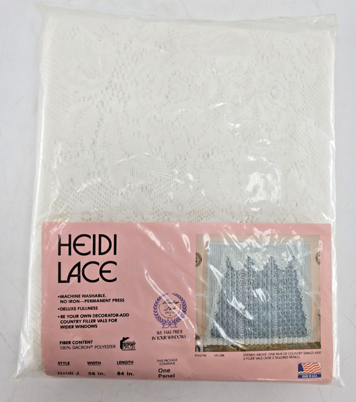 New – HEIDI LACE EGGSHELL 58×84” One Panel – Made In USA 1987