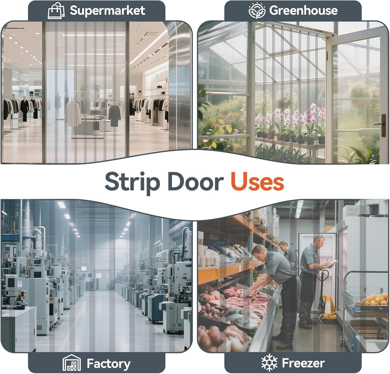 Plastic Door Curtain Clear PVC Strips 80×36 Inches 6PCS Insulating Garage War…