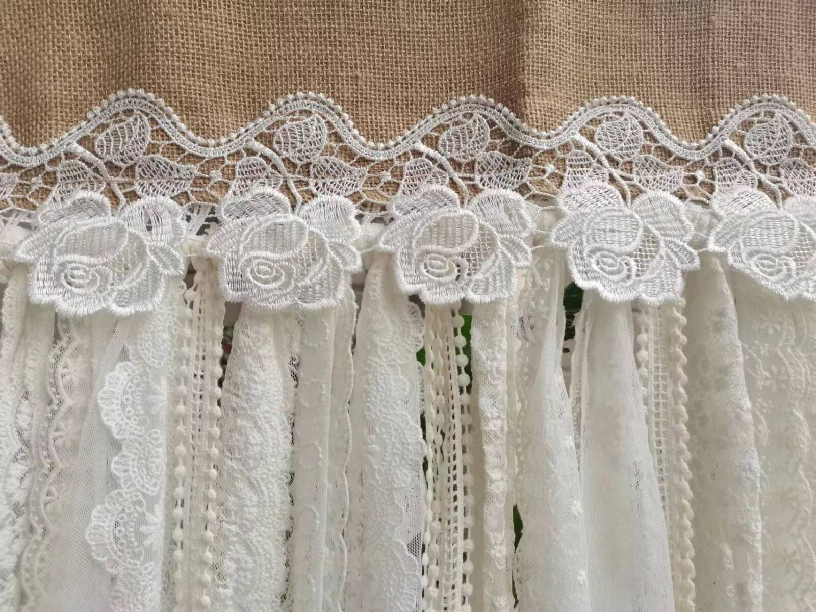 Custom Burlap Lace Valance Kitchen Curtain window Treatment