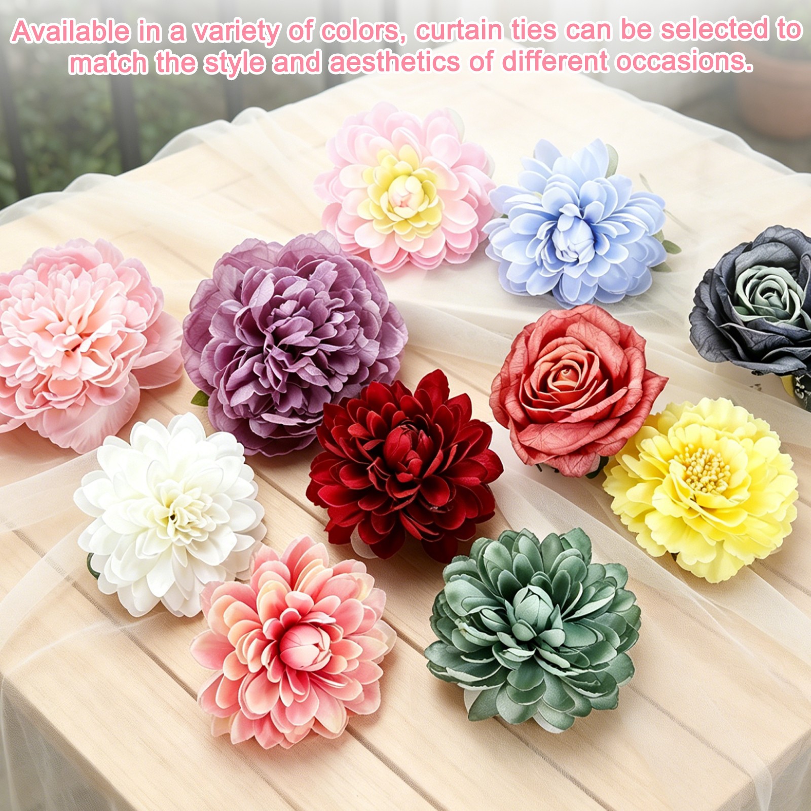 2PCS Flower Curtain Clips, Curtain Tiebacks Decorative Holdback, Light Orange