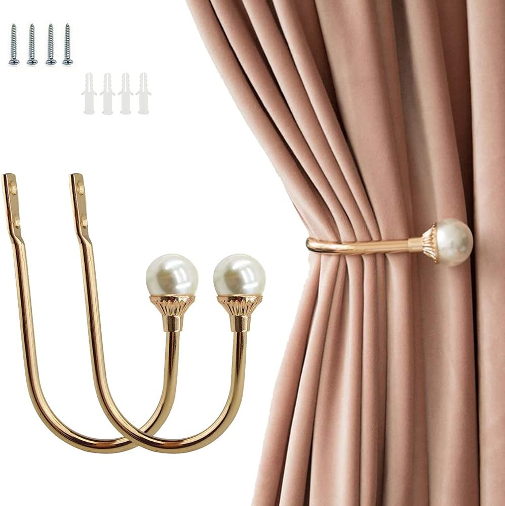 2 Pack Curtain Holdbacks Wall Mounted Curtain Tiebacks Hooks Plastic Pearl U Sha