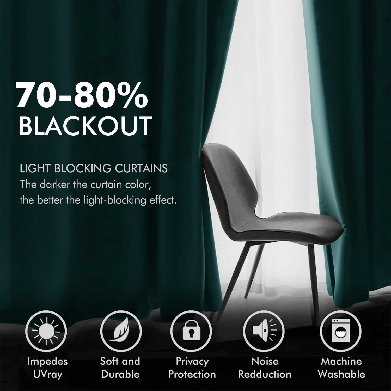 Christmas Dark Green 100% Polyester Curtains 90 Inches Long 2 Panels Room Darken